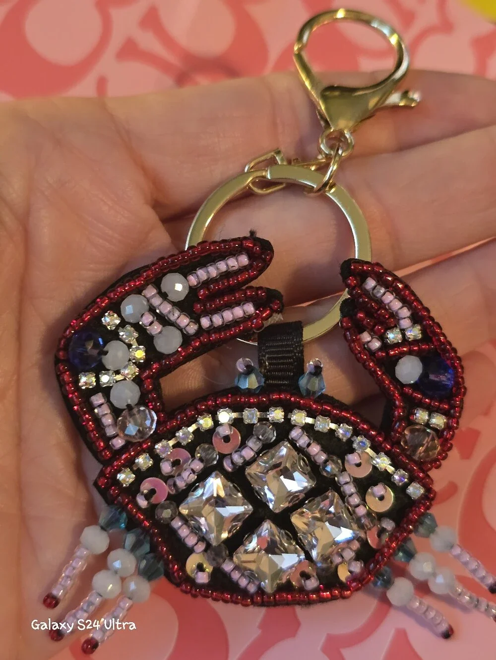 Crab Leather/ Bead Bag Charm/ Keychain New